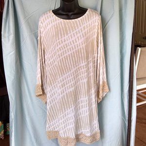 NWT Michael Kors Large Chino Print Tan and White Polyester Dress